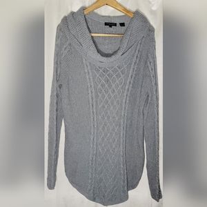 Jeanne Pierre 1x Sweater Pullover Long Sleeve Cowl Neck GRAY 100% Cotton